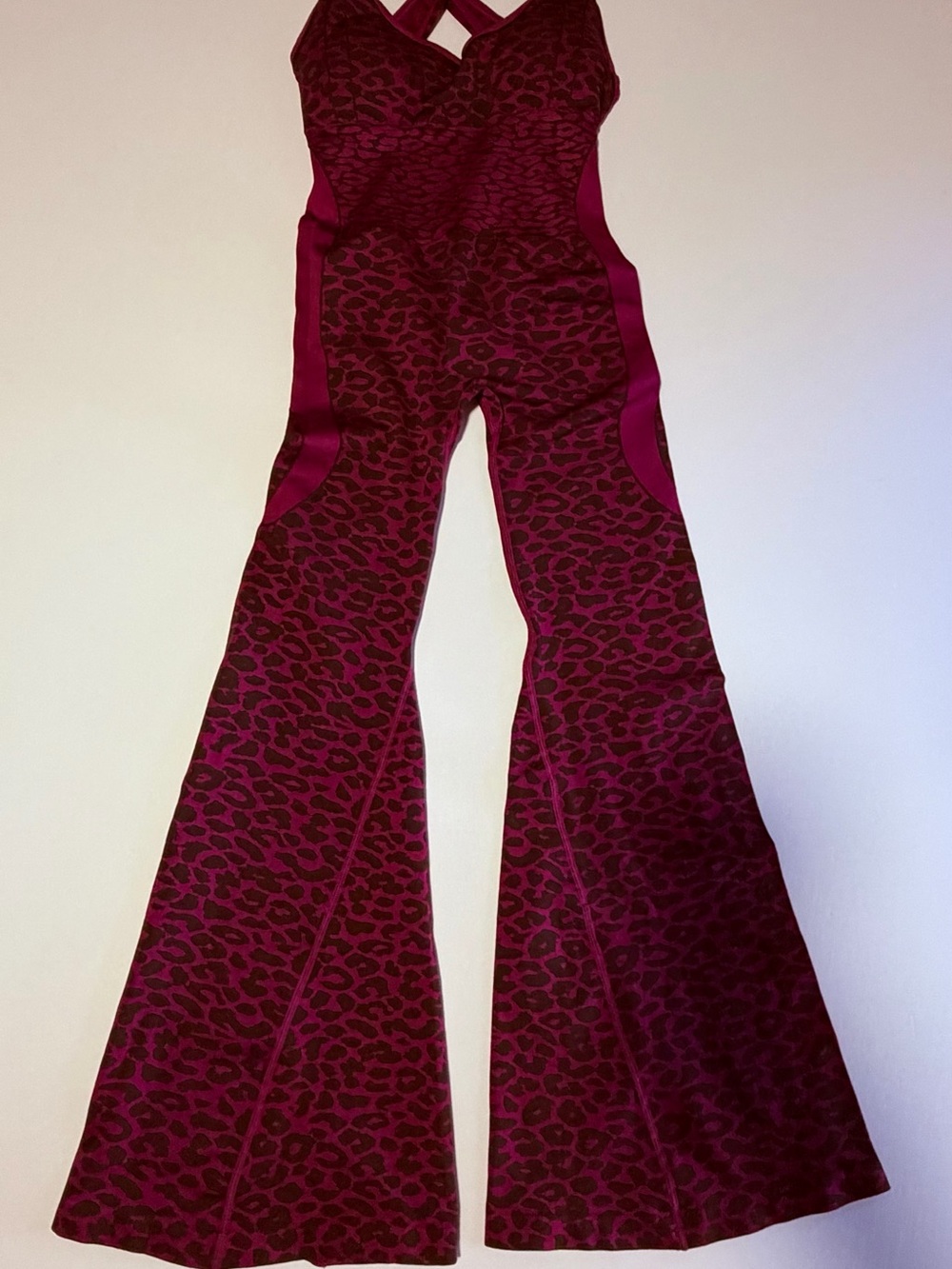 Women's Leopard Print Open-Back Flare Jumpsuit - Tummy Control Tight-Fitting& Gy